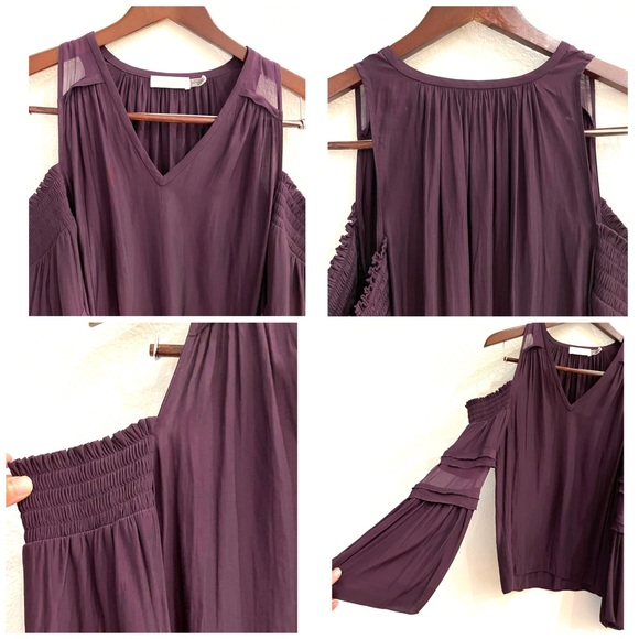 Ramy Brook Wine/ Merlot Cold Shoulder Silk Blend Blouse - Picture 10 of 12